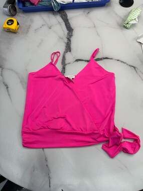 Arielle Hot Pink Surplice Side-Tie Faux Wrap Cami Tank Top